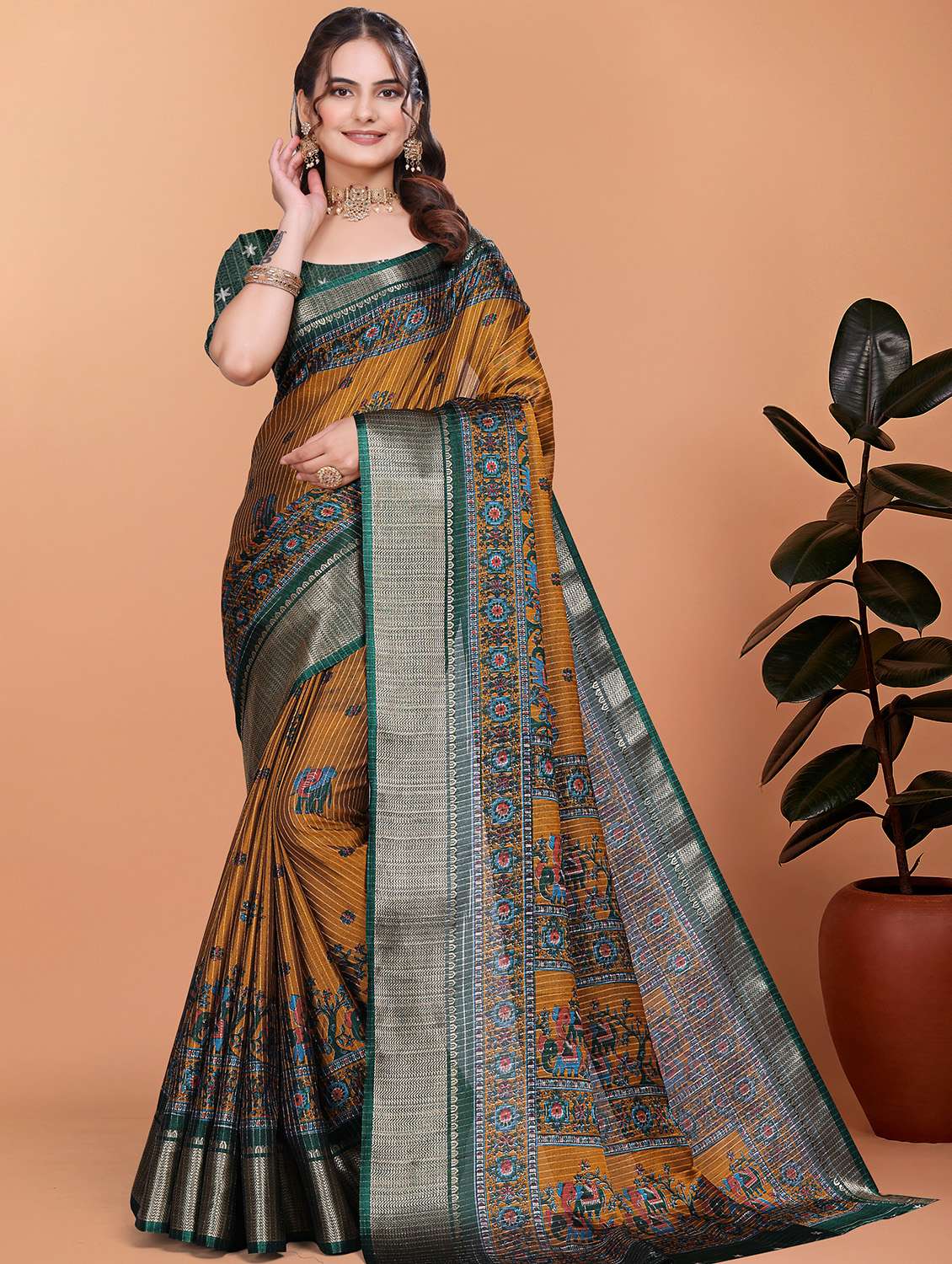 women printed bordered saree with blouse - 21981471 -  Standard Image - 1