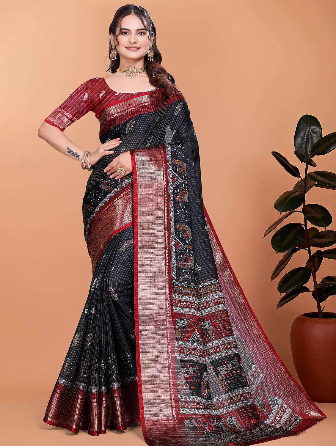 women printed bordered saree with blouse - 21981472 -  Standard Image - 1