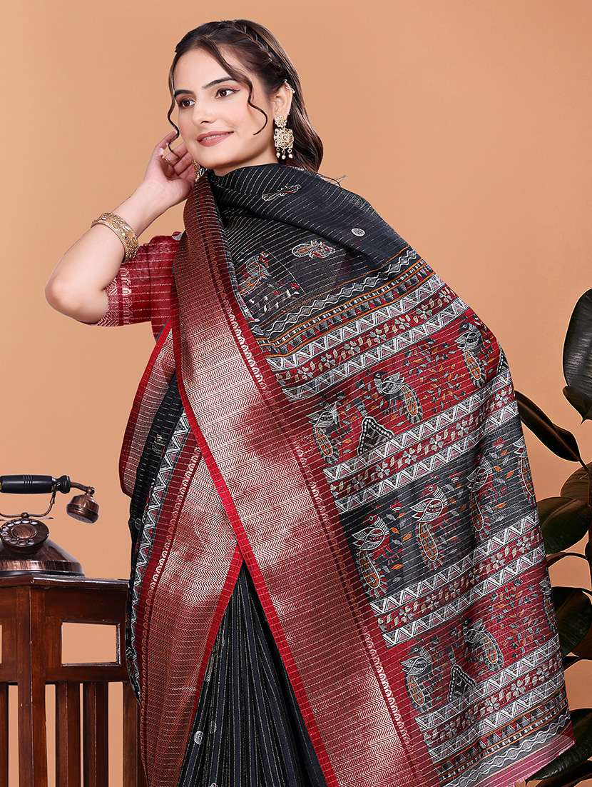 women printed bordered saree with blouse - 21981472 -  Standard Image - 4
