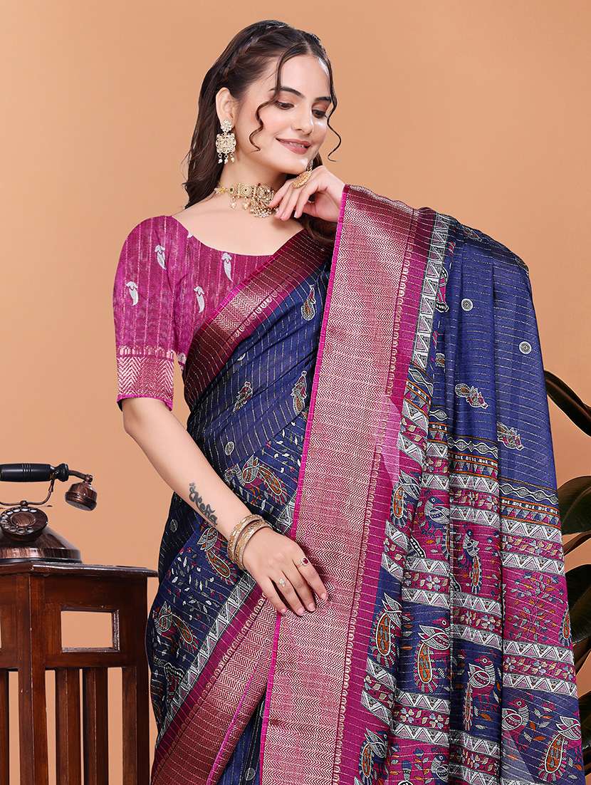 women printed bordered saree with blouse - 21981474 -  Standard Image - 4