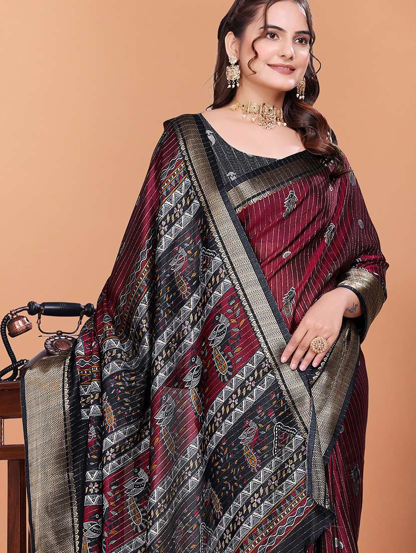 women printed bordered saree with blouse - 21981476 -  Standard Image - 4