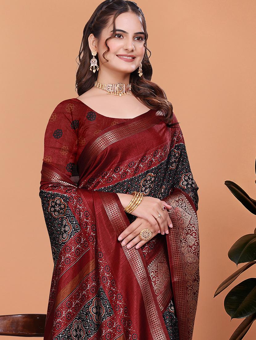 women printed bordered saree with blouse - 21981480 - Standard Image - 4