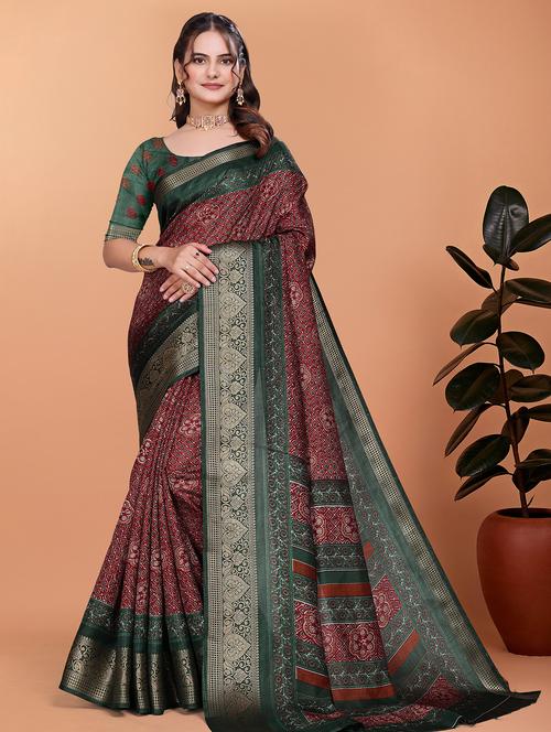 women printed bordered saree with blouse - 21981484 - Standard Image - 0