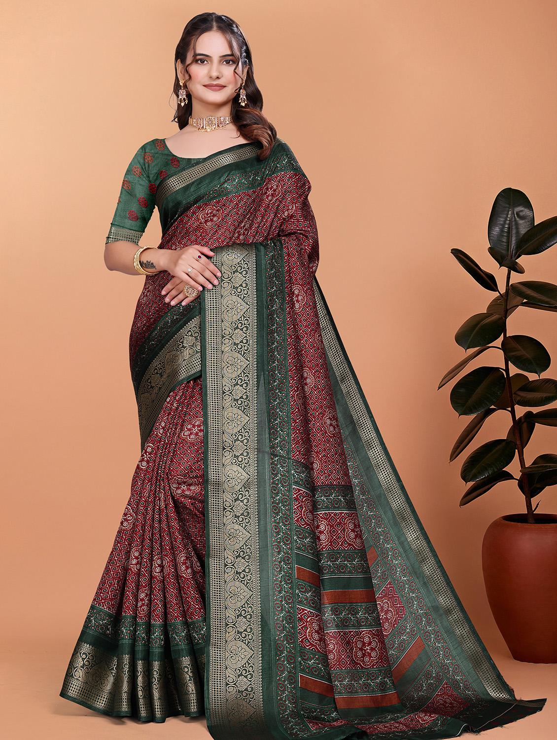 women printed bordered saree with blouse - 21981484 - Zoom Image - 0
