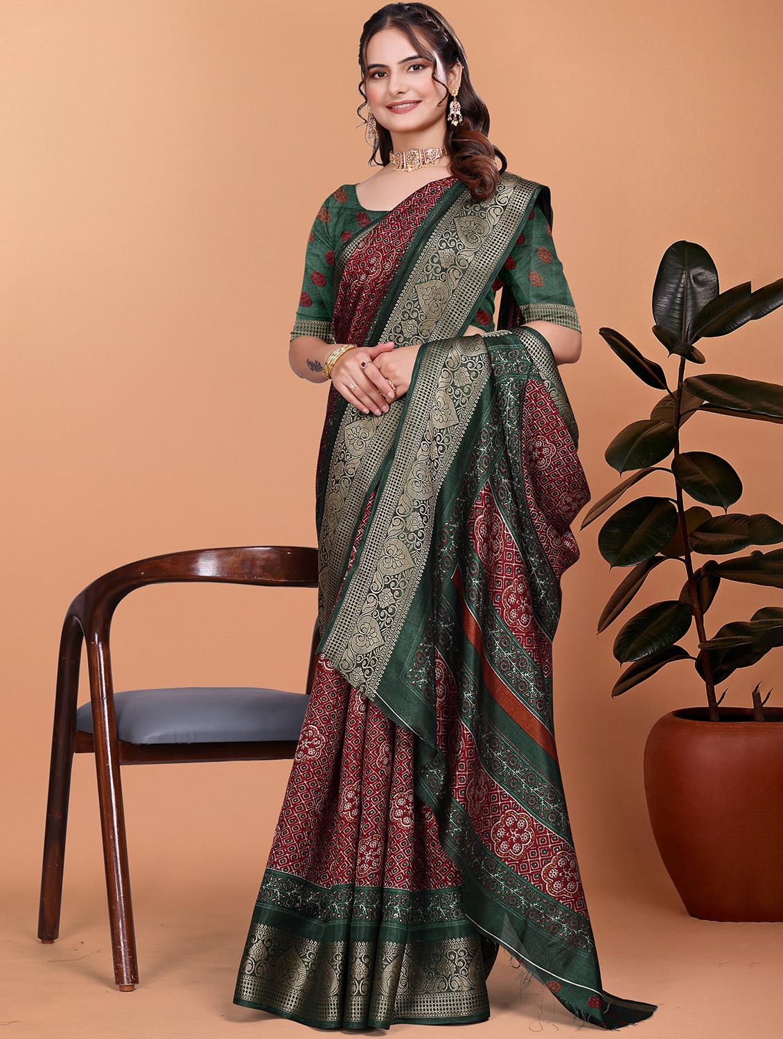 women printed bordered saree with blouse - 21981484 - Standard Image - 1
