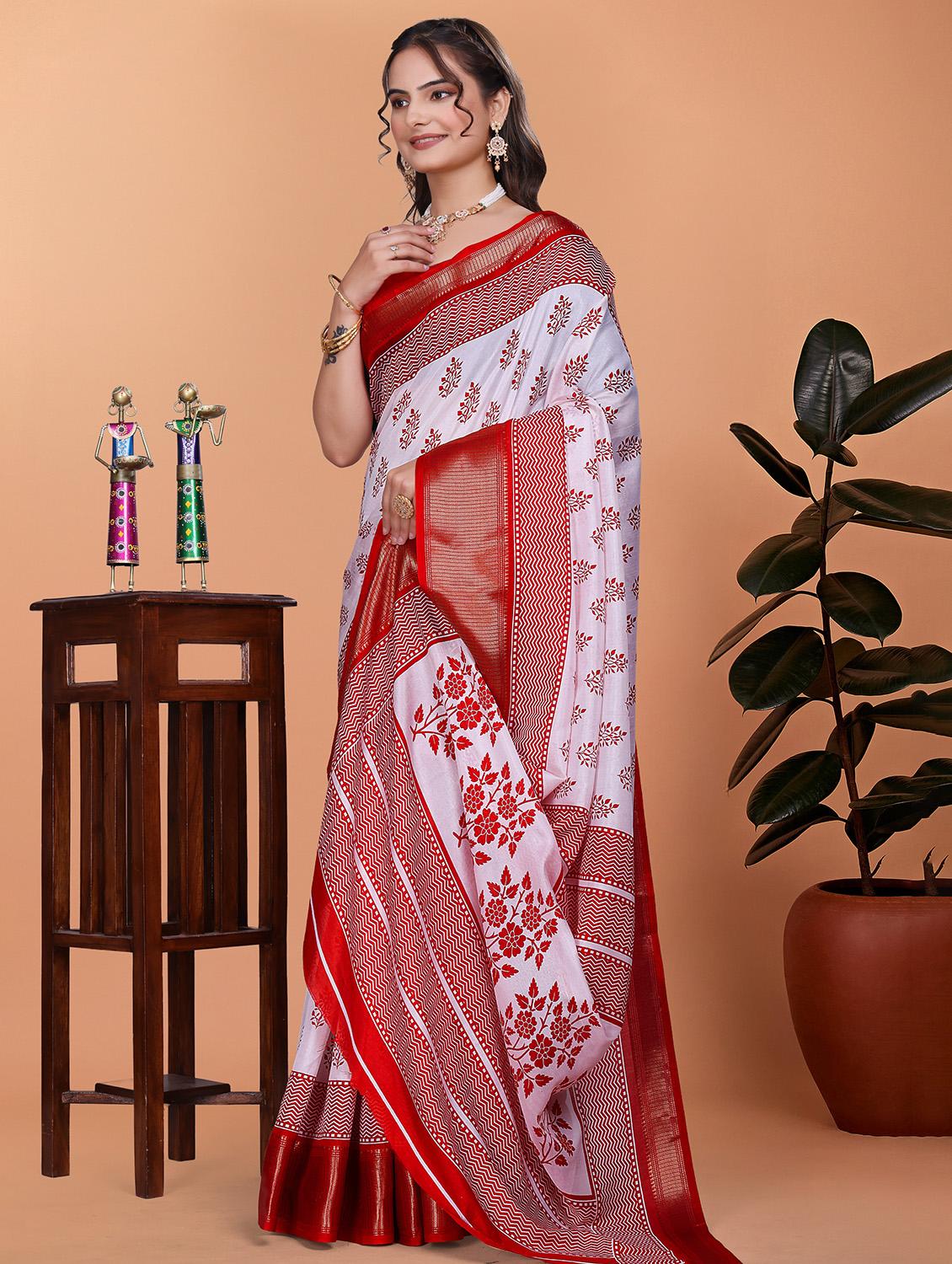 women printed bordered saree with blouse - 21981501 - Standard Image - 1