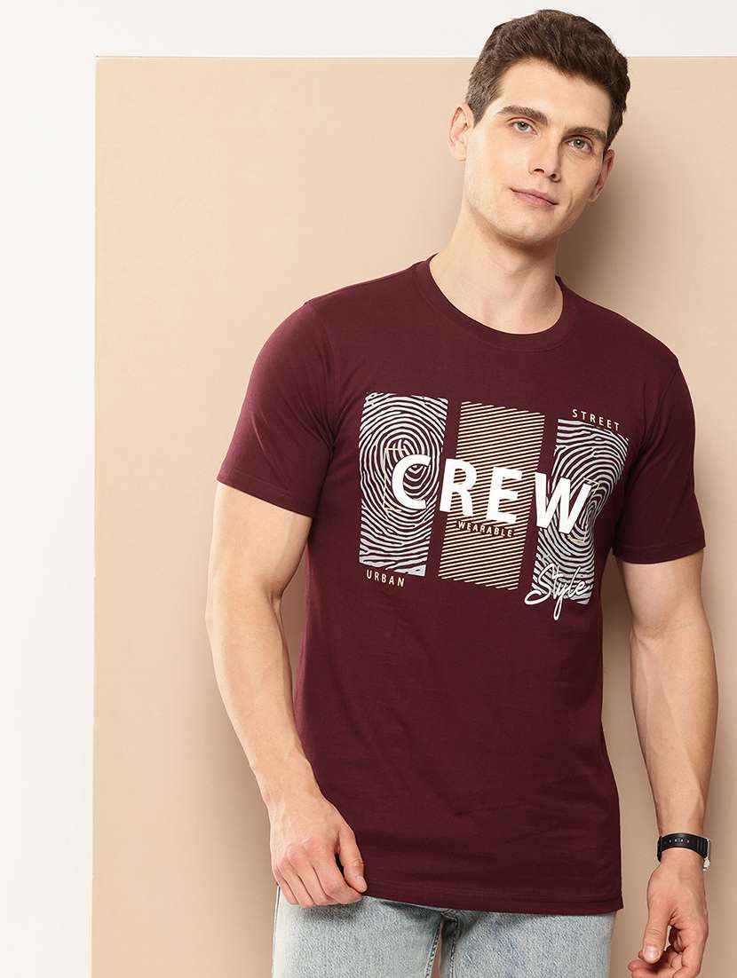 Men Front Print Round Neck Regular Fit T-shirt - 21981517 -  Standard Image - 1