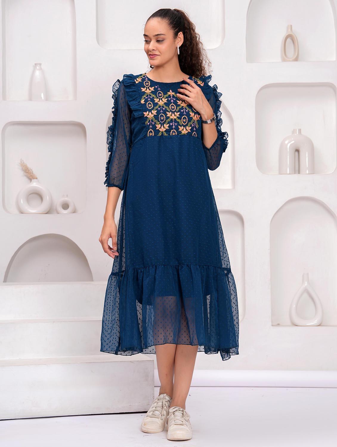 women self designed round neck tiered dress - 21981532 - Standard Image - 4