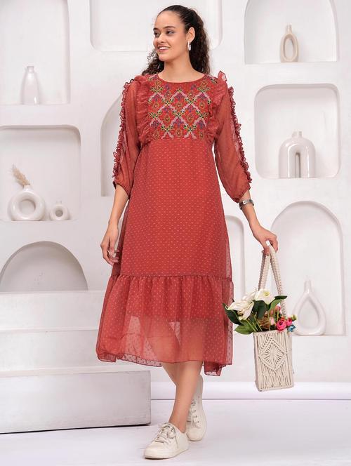 women self designed round neck tiered dress - 21981533 -  Standard Image - 0