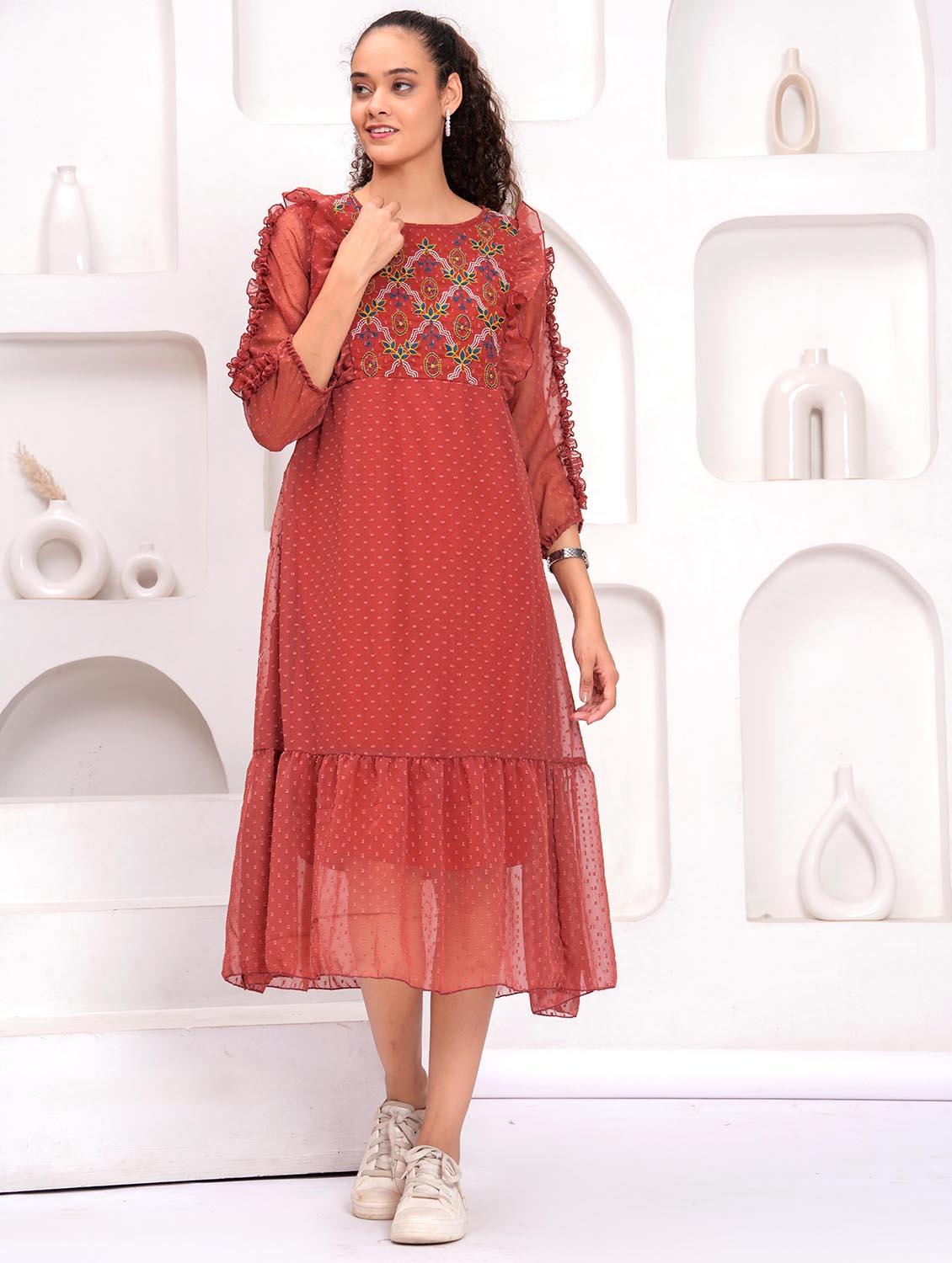 women self designed round neck tiered dress - 21981533 -  Standard Image - 1
