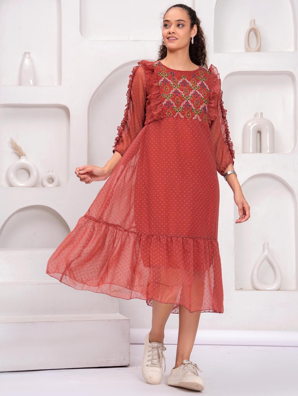 women self designed round neck tiered dress - 21981533 - Standard Image - 4