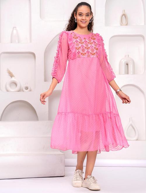women self designed round neck tiered dress - 21981534 - Standard Image - 0