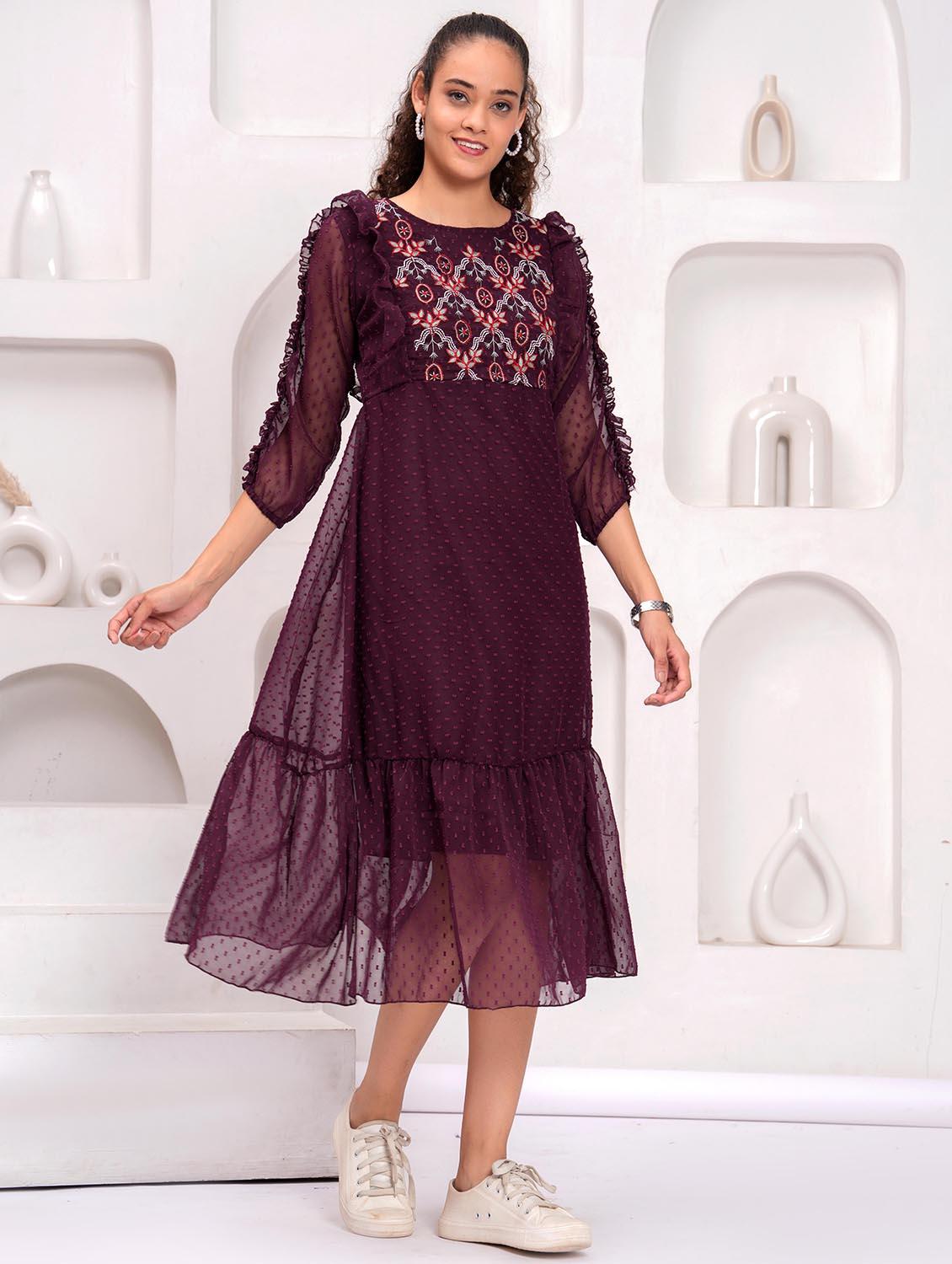 women self designed round neck tiered dress - 21981535 -  Standard Image - 1