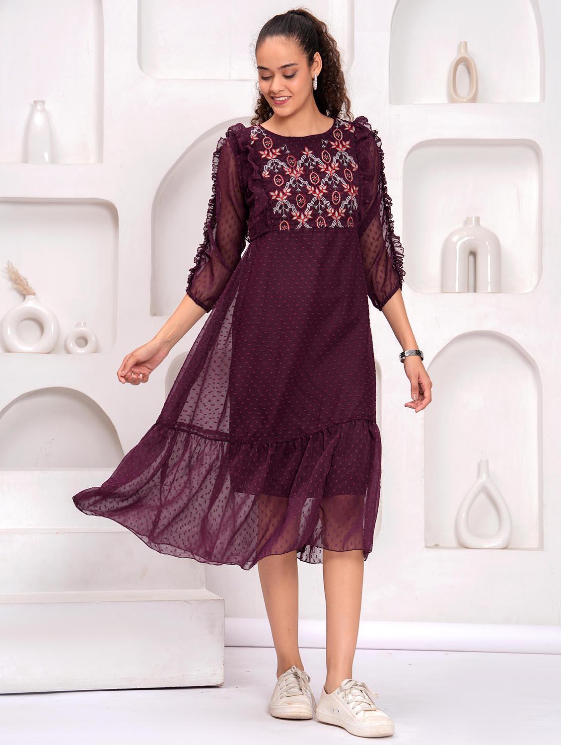 women self designed round neck tiered dress - 21981535 - Standard Image - 4
