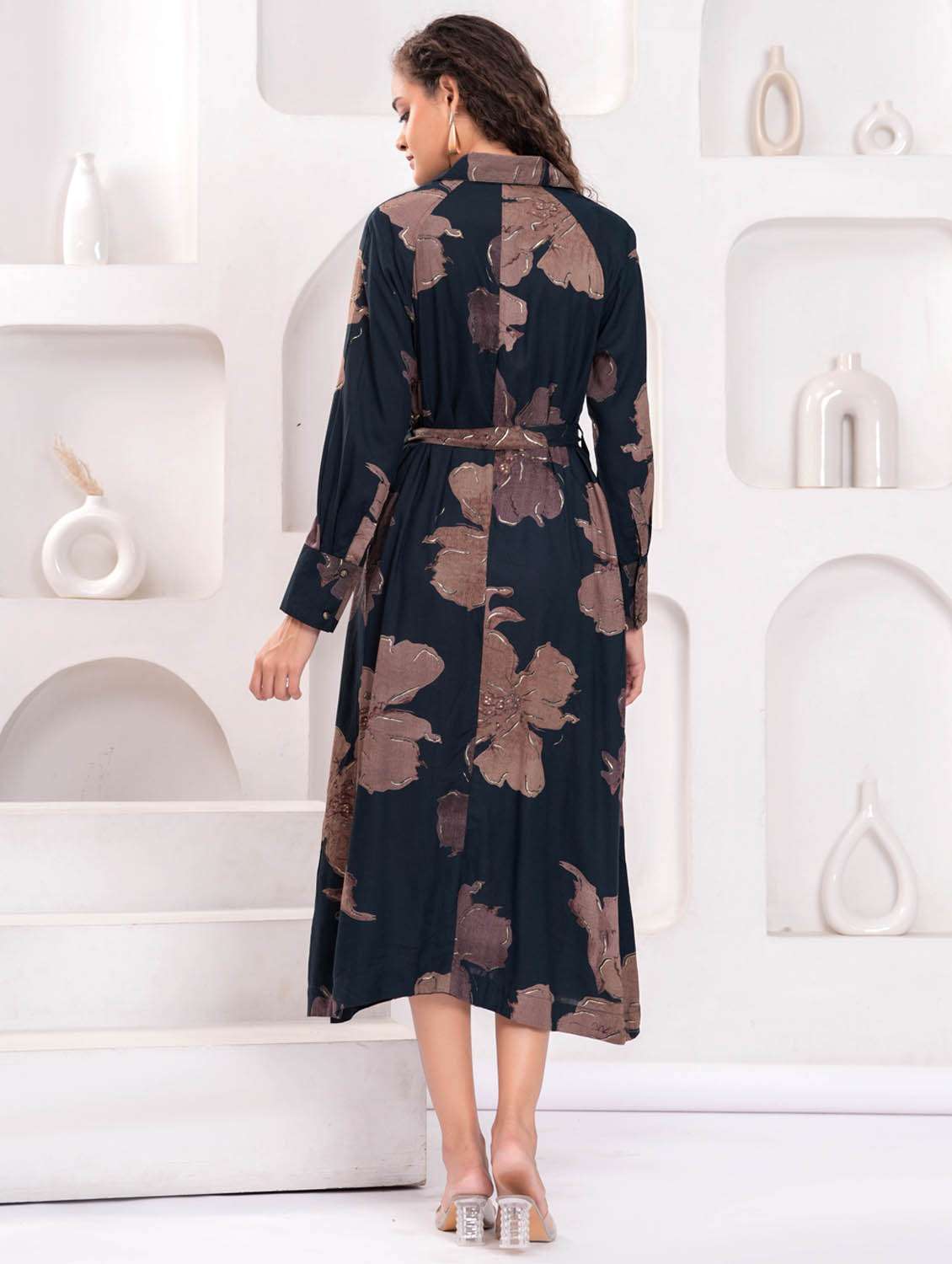 women floral print long sleeve collared shirt dress - 21981538 -  Standard Image - 4