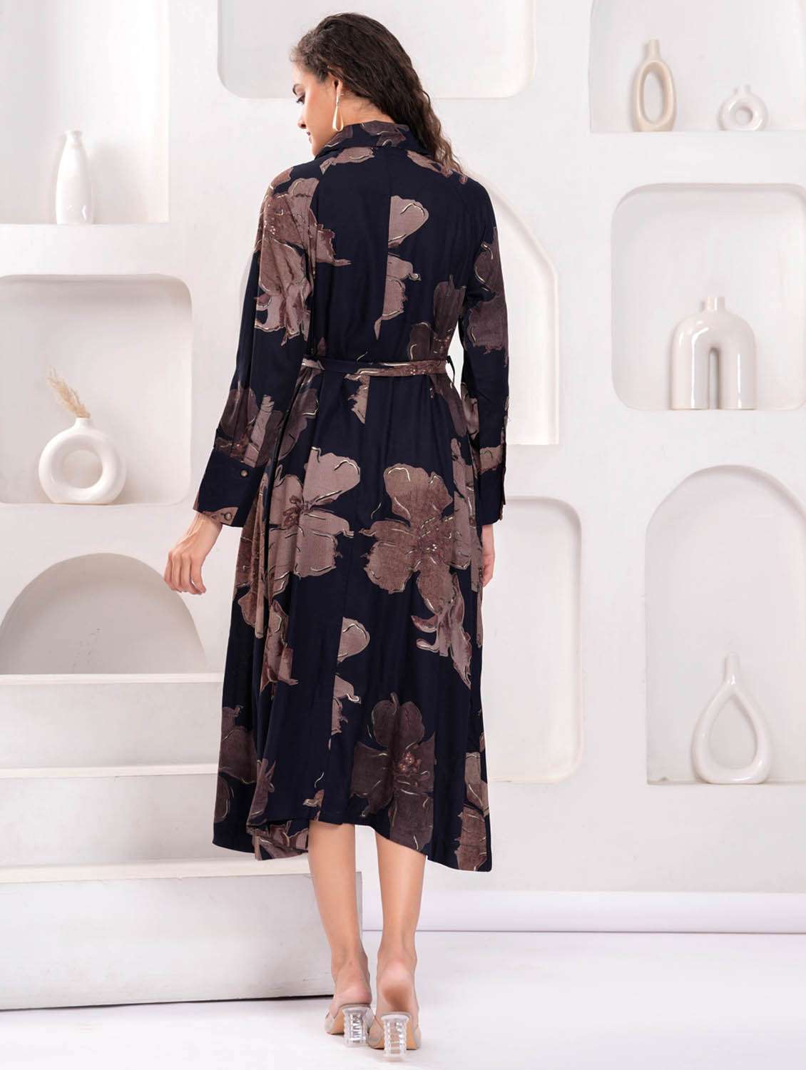 women floral print long sleeve collared shirt dress - 21981539 - Standard Image - 4