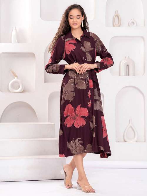 women floral print long sleeve collared shirt dress - 21981540 - Standard Image - 0