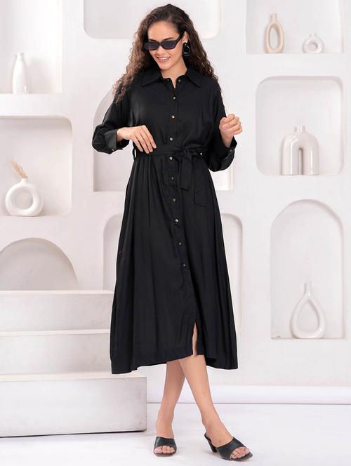 women solid long sleeve collared shirt dress - 21981541 -  Standard Image - 0
