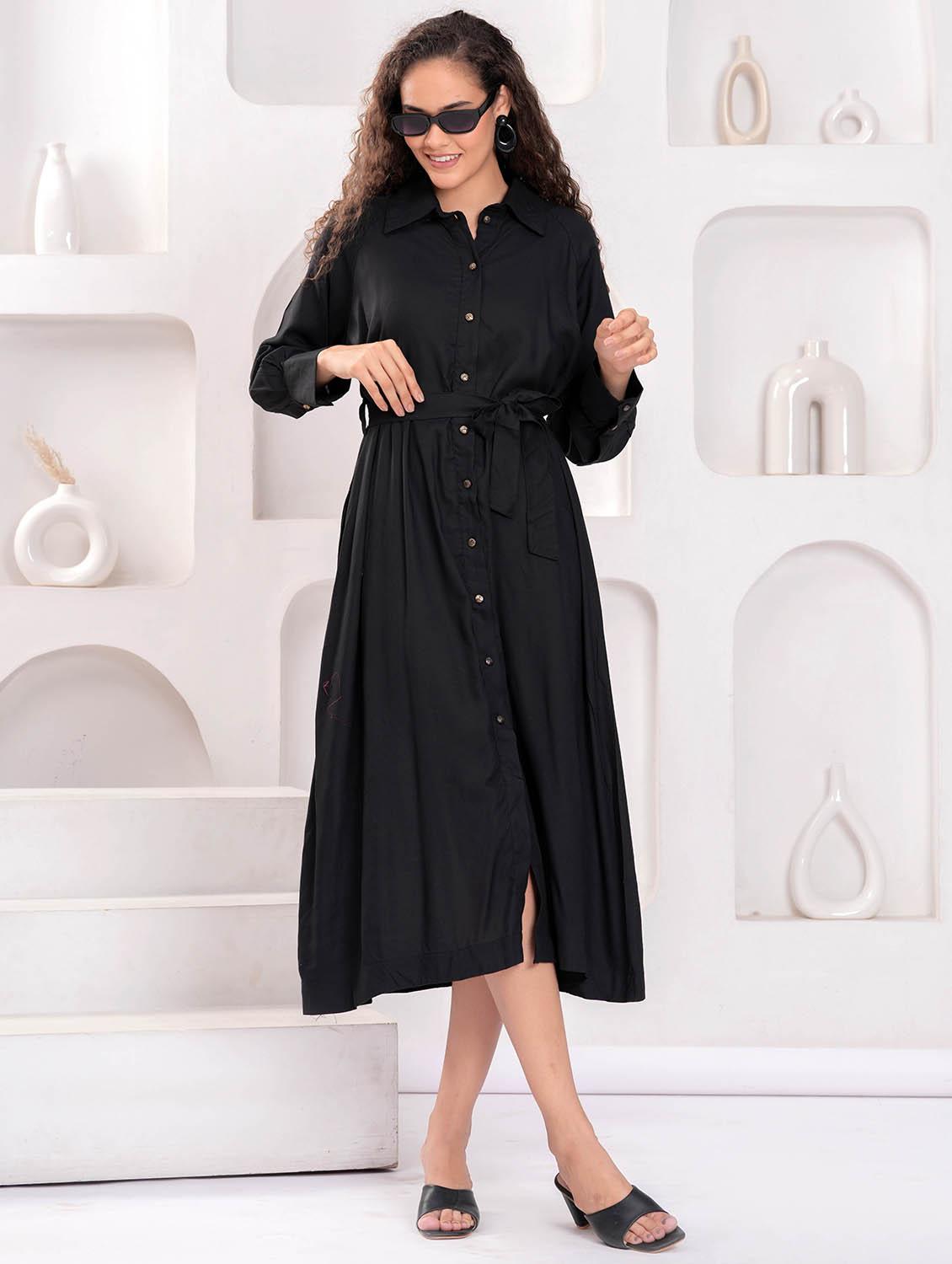 women solid long sleeve collared shirt dress - 21981541 -  Zoom Image - 0