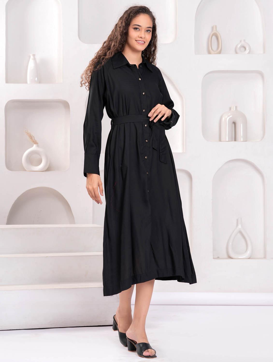 women solid long sleeve collared shirt dress - 21981541 -  Standard Image - 1
