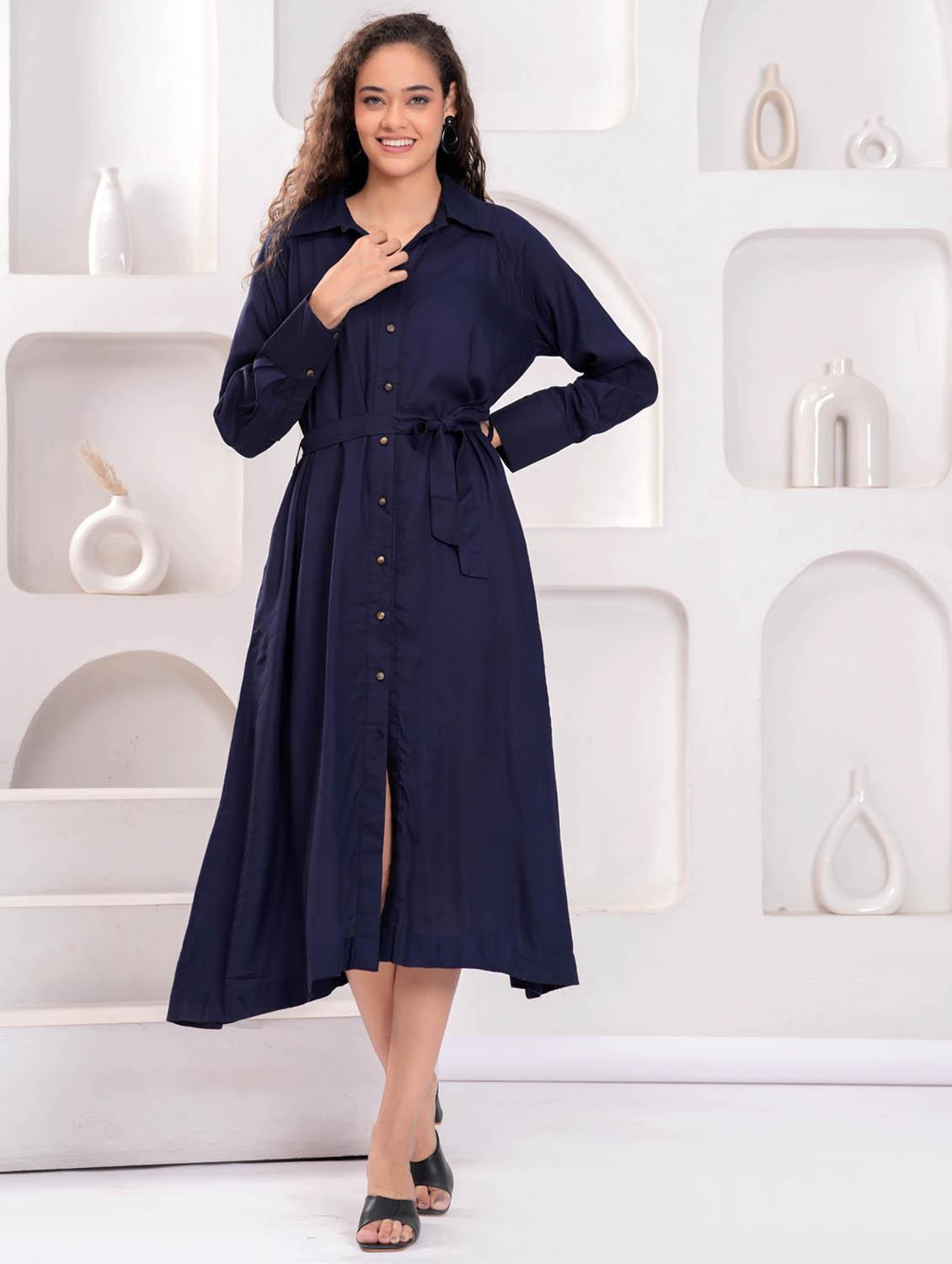 women solid long sleeve collared shirt dress - 21981542 - Standard Image - 1