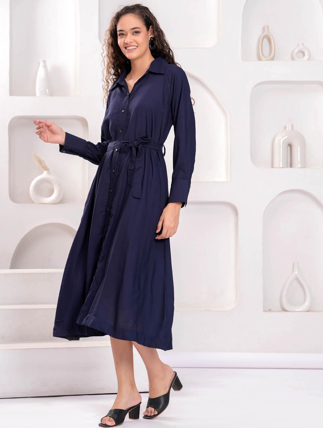 women solid long sleeve collared shirt dress - 21981542 - Standard Image - 4