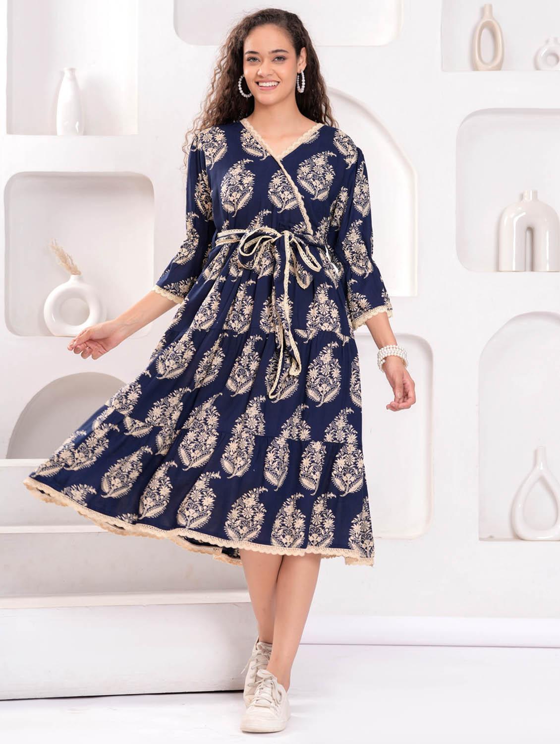 women printed overlap neck tiered dress - 21981546 - Standard Image - 4