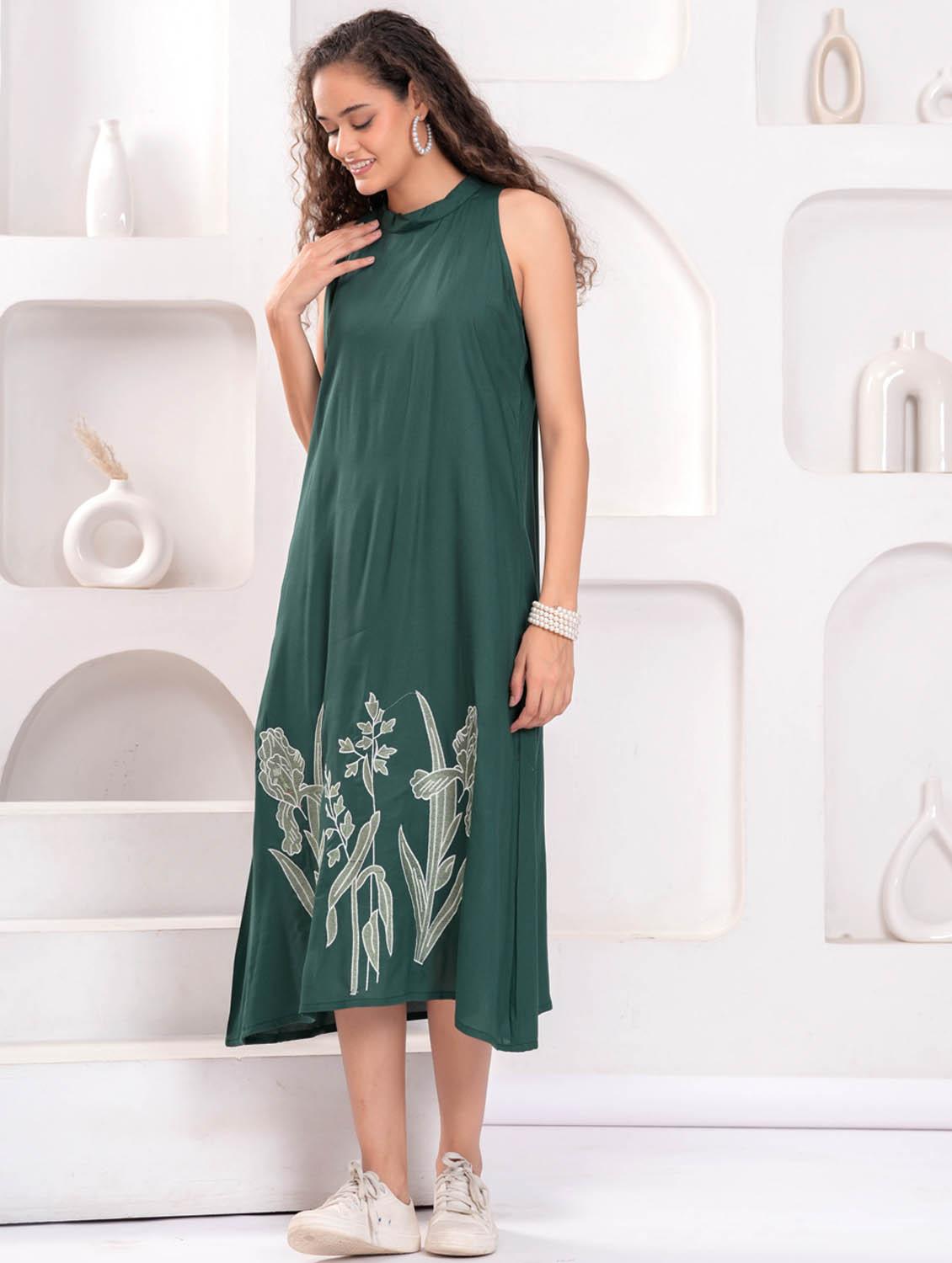 women printed halter neck sleeveless a-line dress - 21981551 - Standard Image - 1