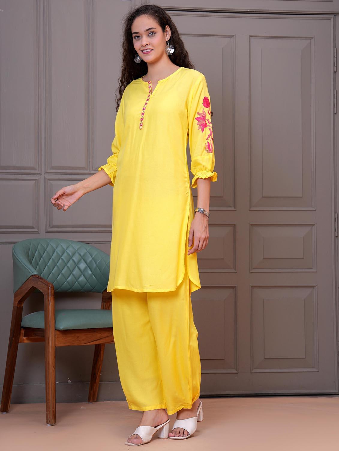 women embroidered round neck kurta and palazzo set - 21981577 -  Standard Image - 1