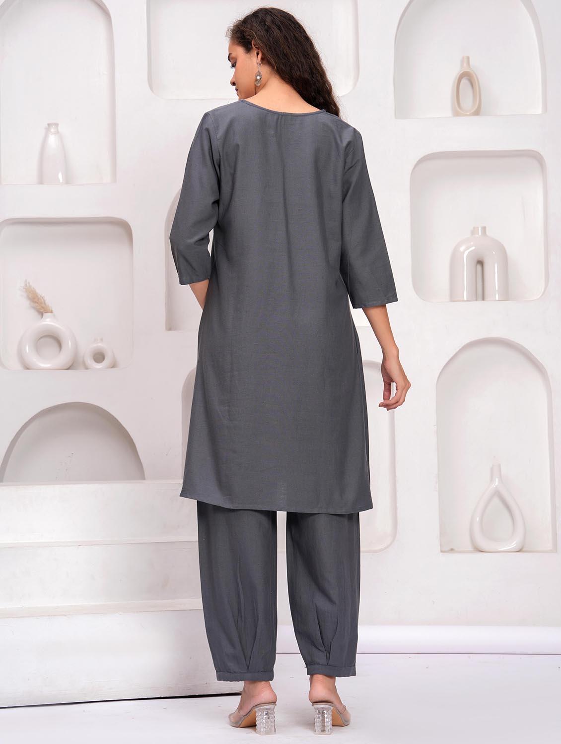 women embroidered notch neck kurta and salwar set - 21981580 - Standard Image - 4