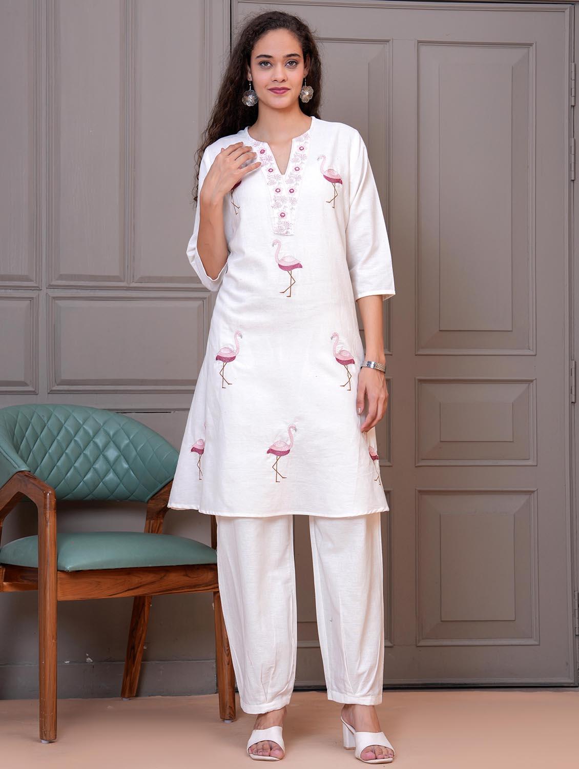 women embroidered notch neck kurta and salwar set - 21981581 - Standard Image - 1
