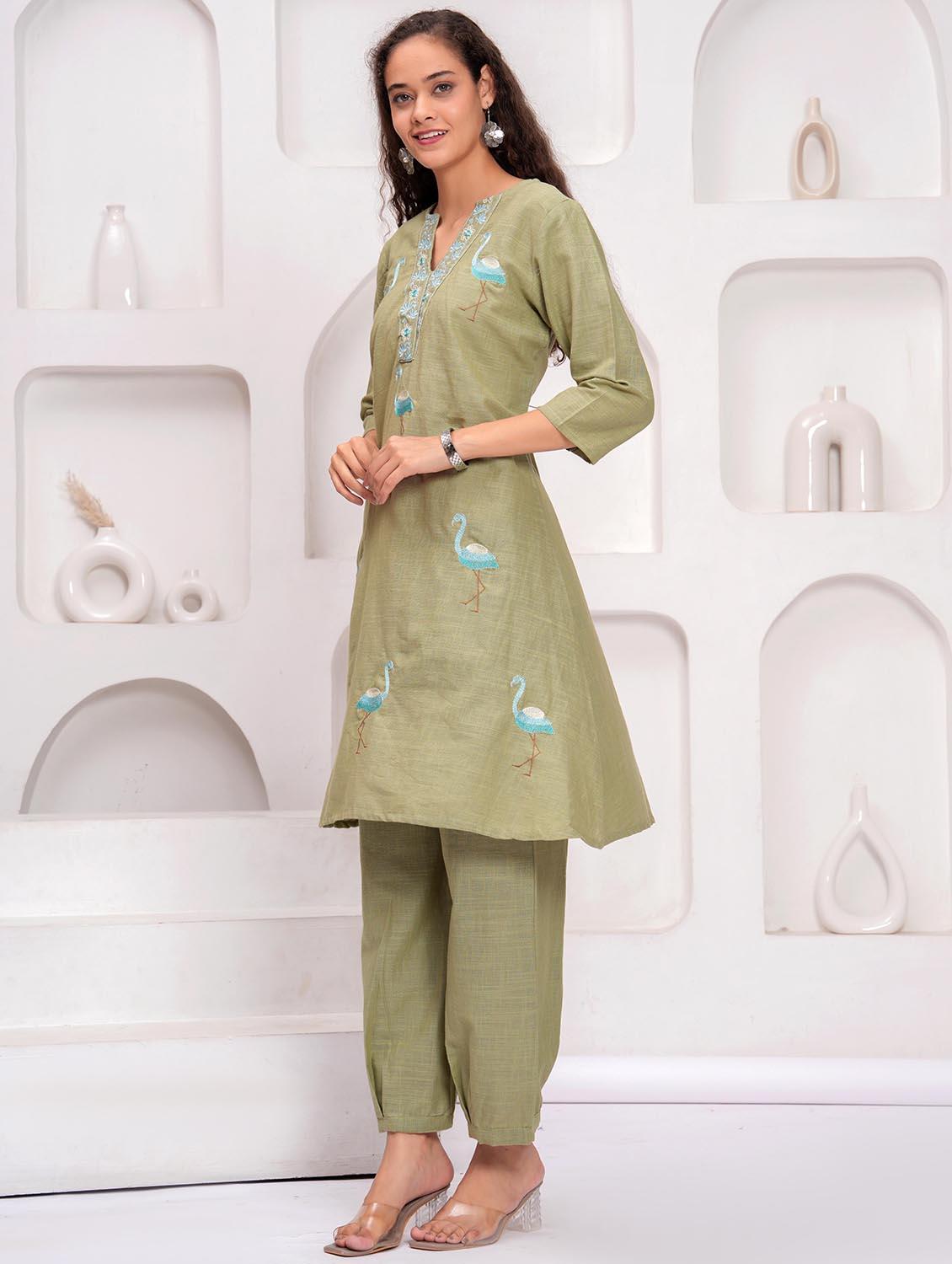 women embroidered notch neck kurta and salwar set - 21981582 - Standard Image - 1