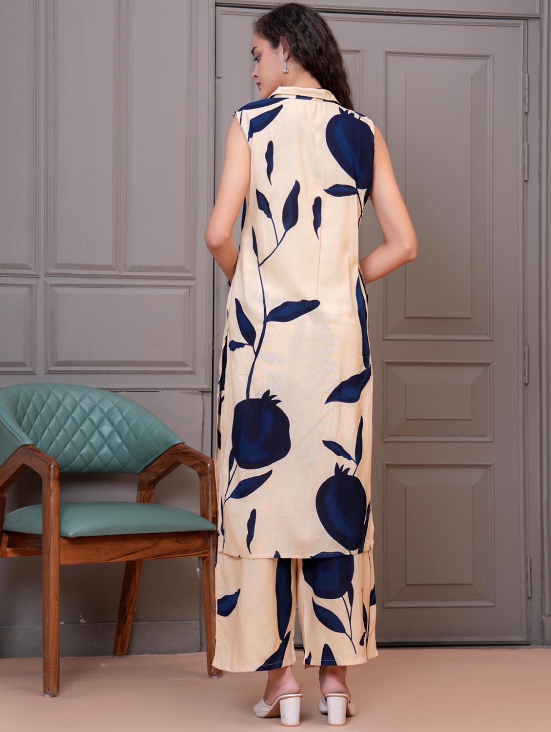 women printed sleeveless kurta and palazzo set - 21981585 - Standard Image - 4