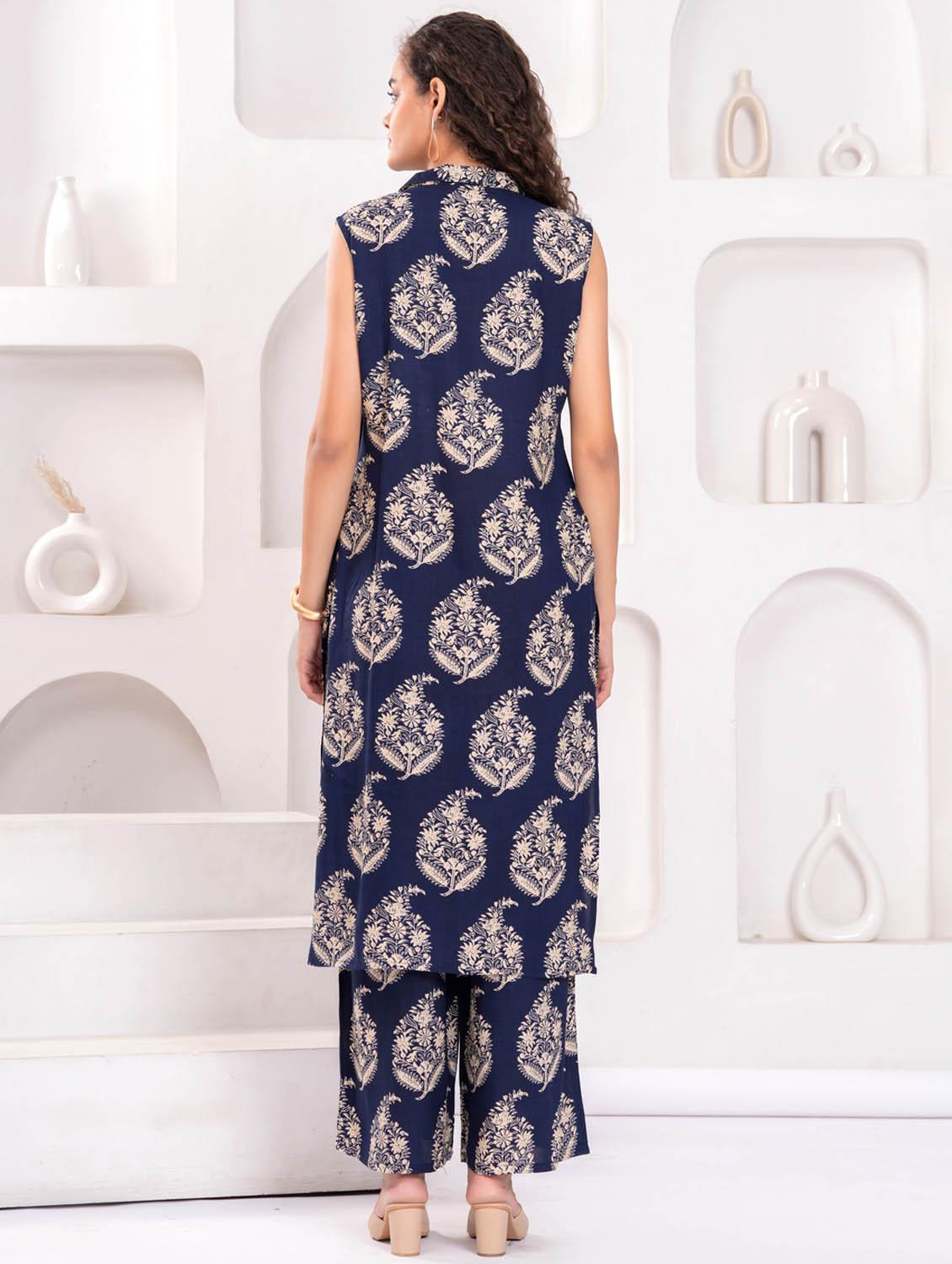 women printed sleeveless kurta and palazzo set - 21981586 - Standard Image - 4