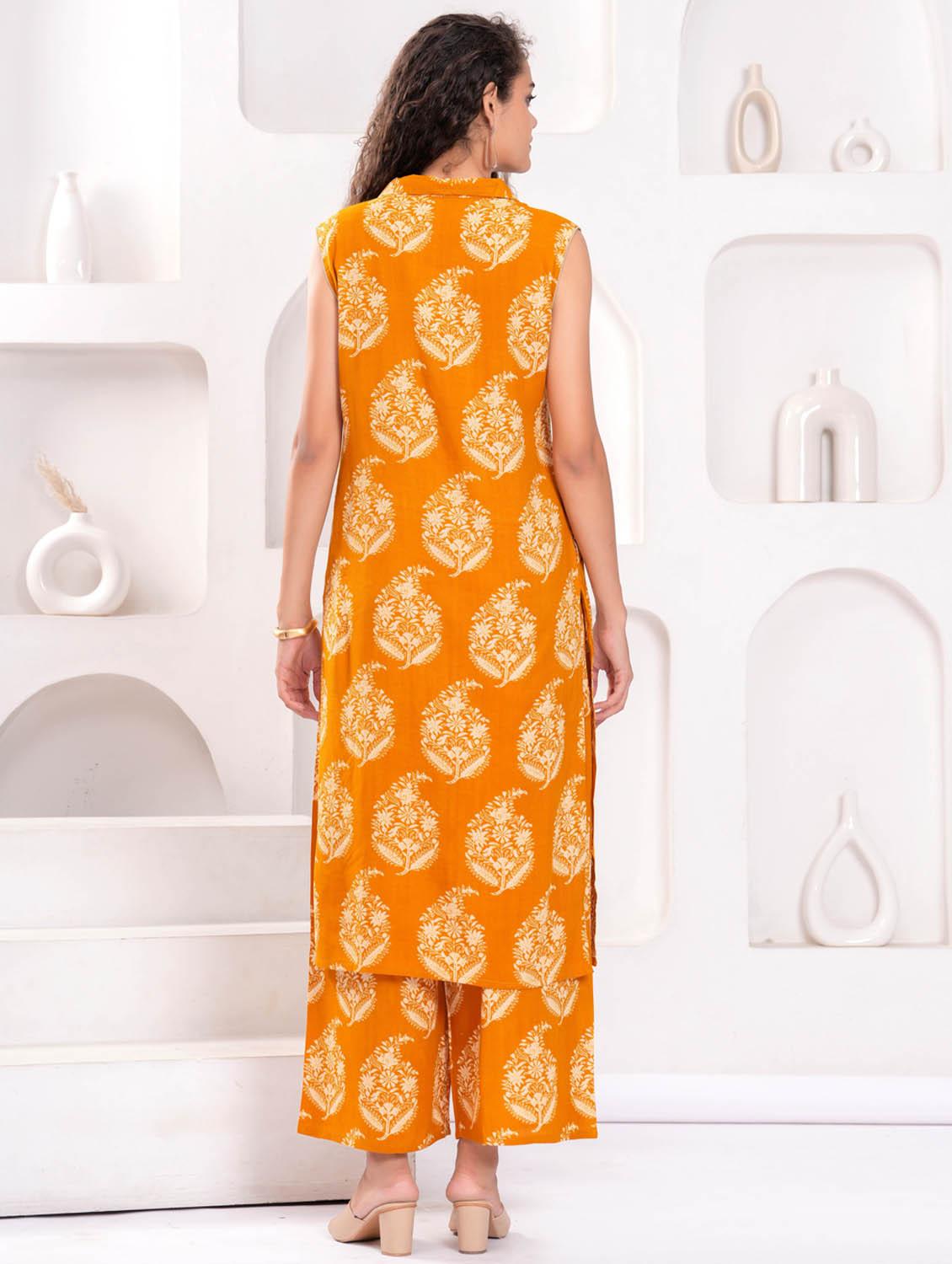 women printed sleeveless kurta and palazzo set - 21981587 - Standard Image - 4