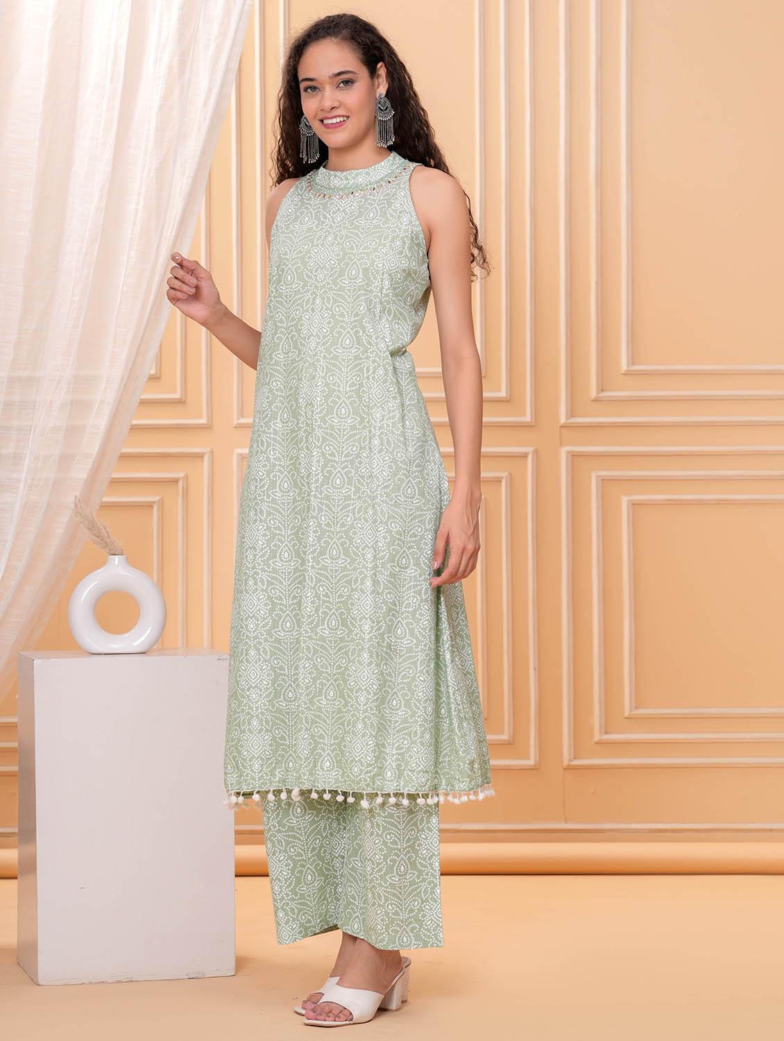 women printed sleeveless kurta and palazzo set - 21981589 - Standard Image - 1