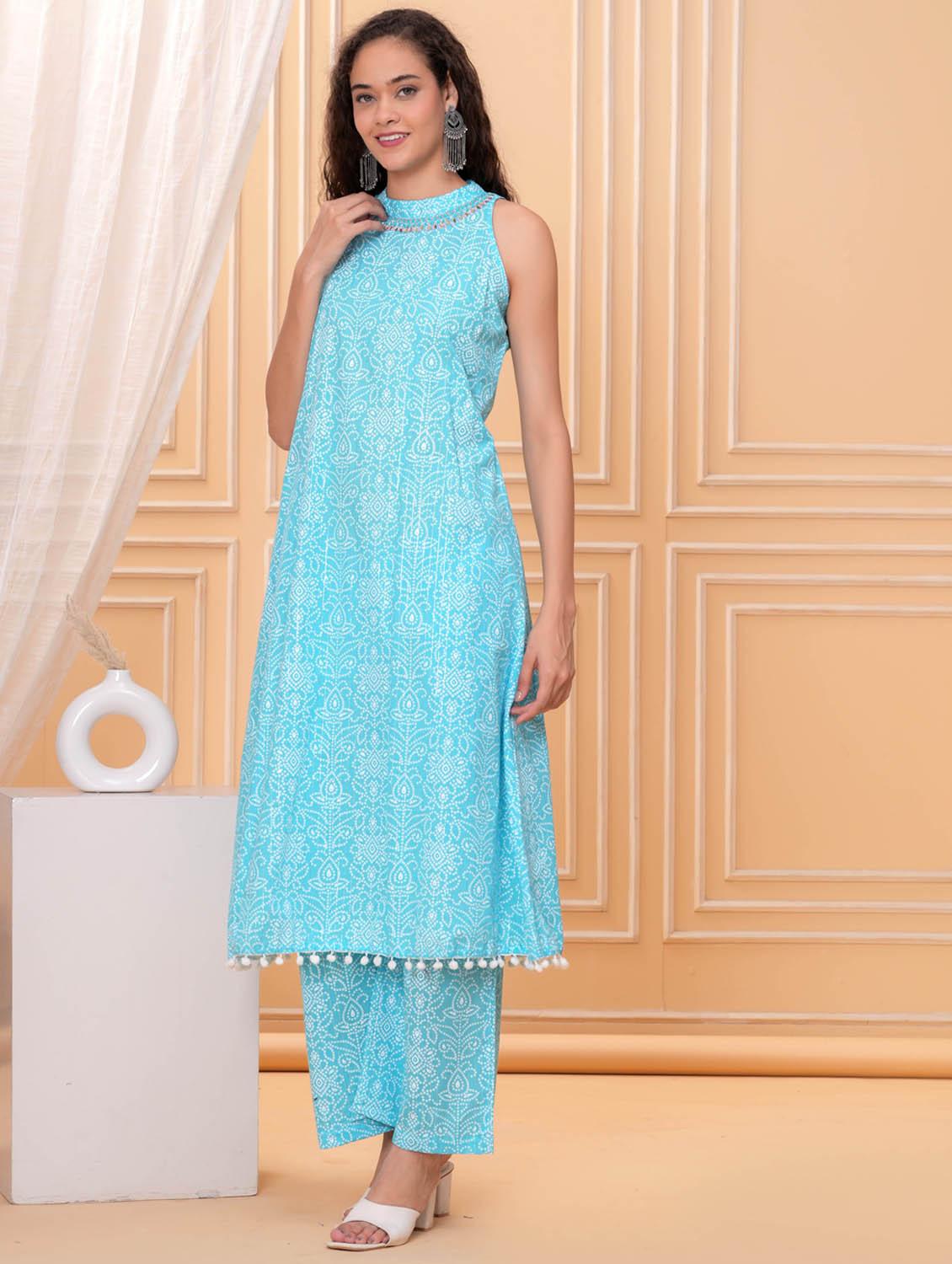 women printed sleeveless kurta and palazzo set - 21981590 - Standard Image - 1