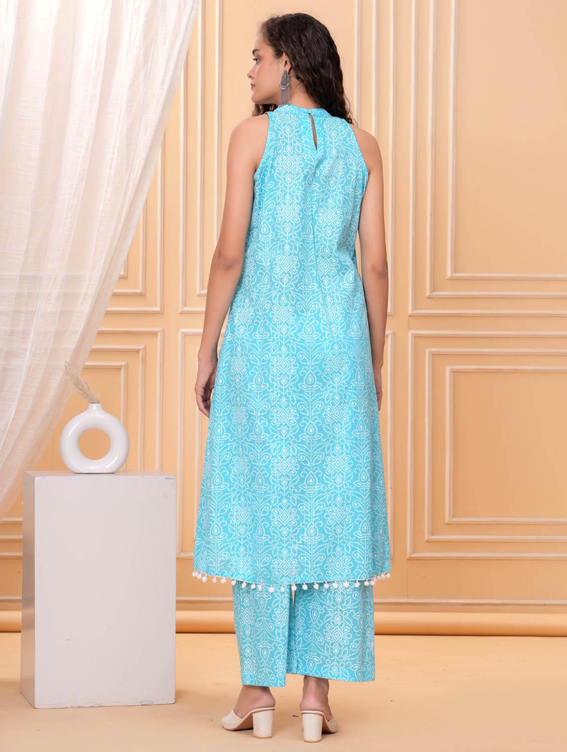 women printed sleeveless kurta and palazzo set - 21981590 - Standard Image - 4