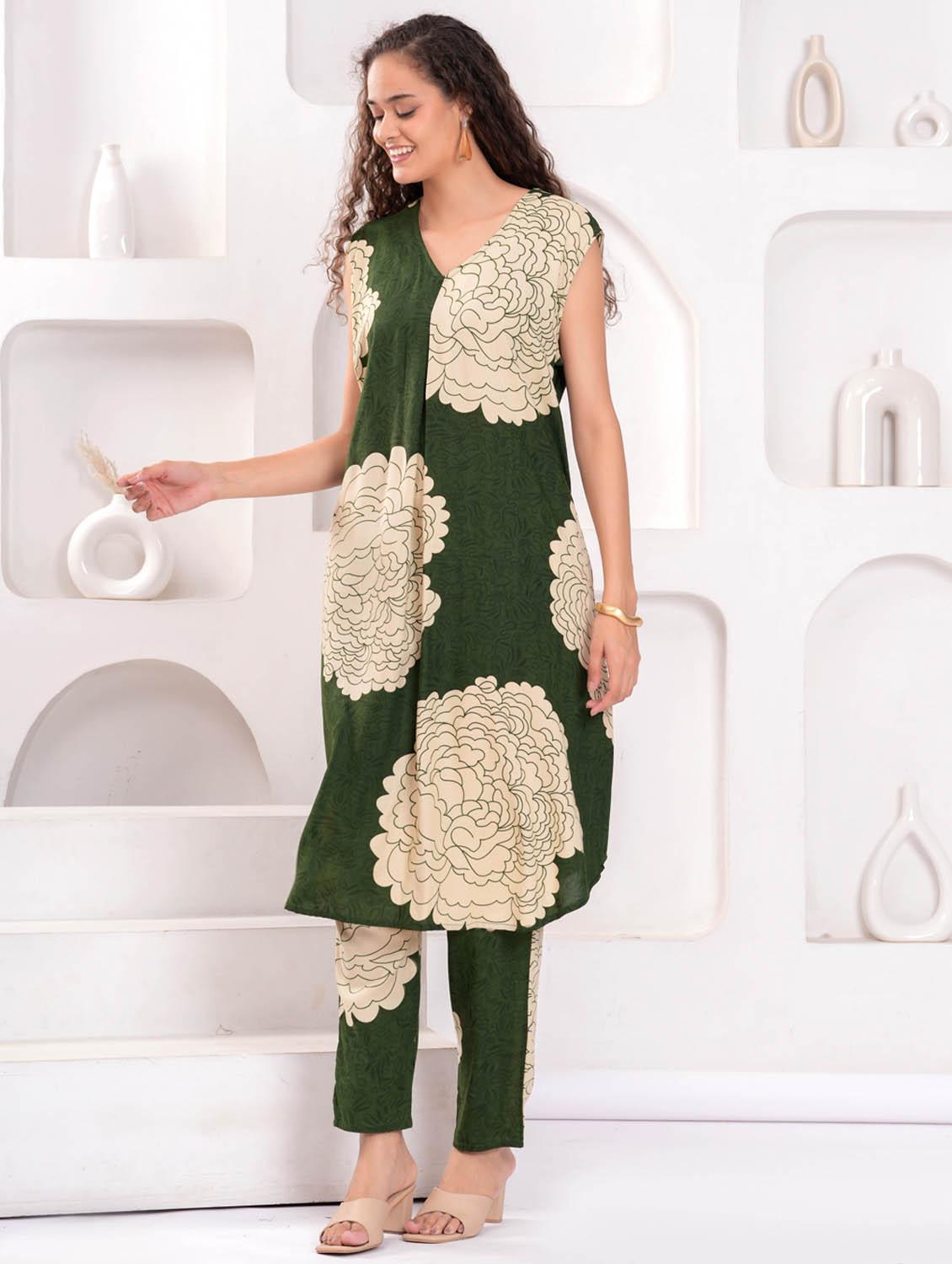 women printed sleeveless kurta and pant set - 21981594 -  Standard Image - 1