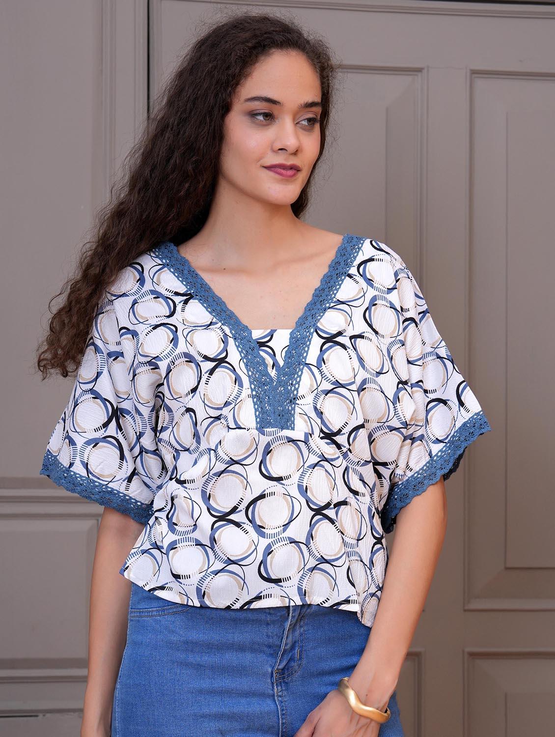 women grey printed batwing sleeve top - 21981606 -  Standard Image - 1