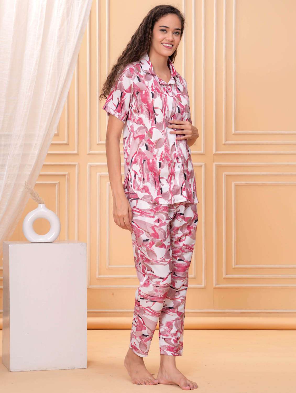 women printed short sleeve nightwear pyjama set - 21981619 -  Standard Image - 1