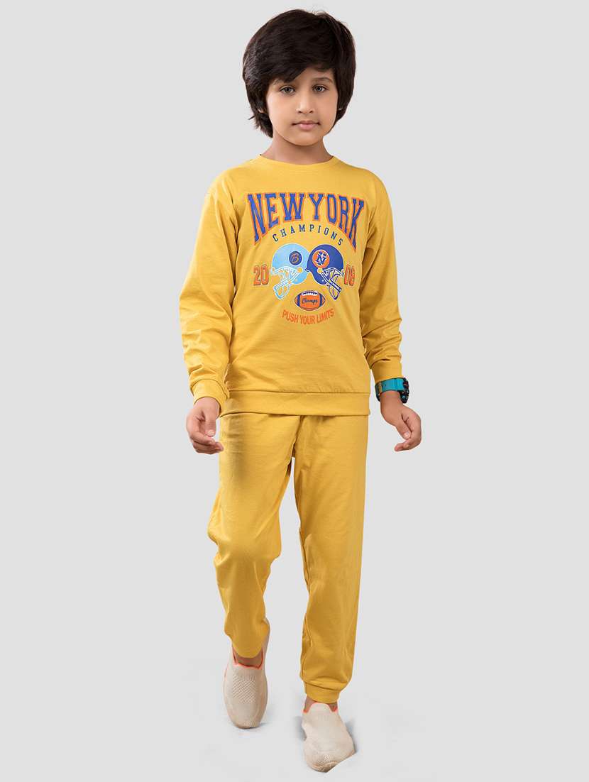 boys yellow printed long sleeve full length set