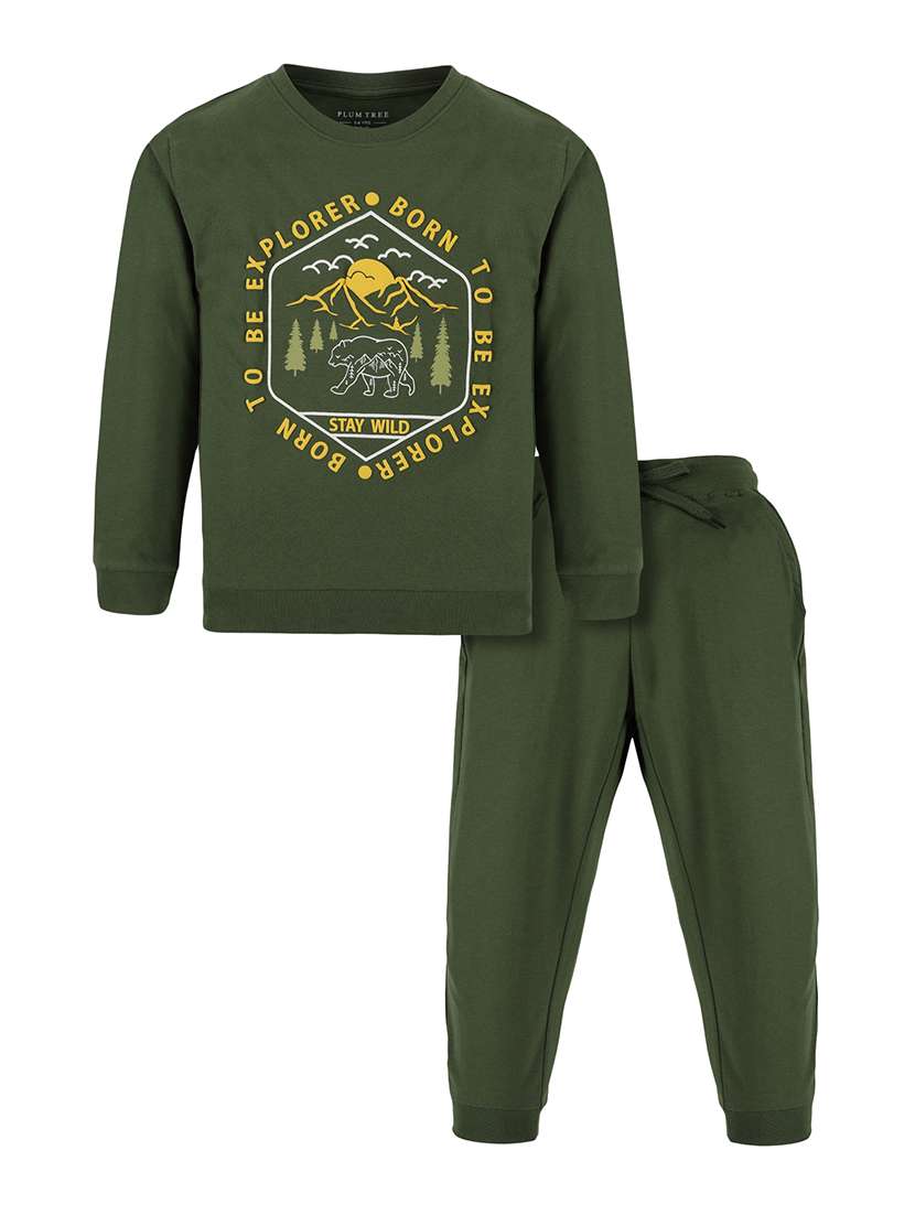 boys olive printed sleeve long slefull length set