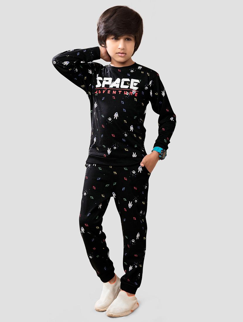 boys black printed long sleeve full length set - 21981640 - Standard Image - 1