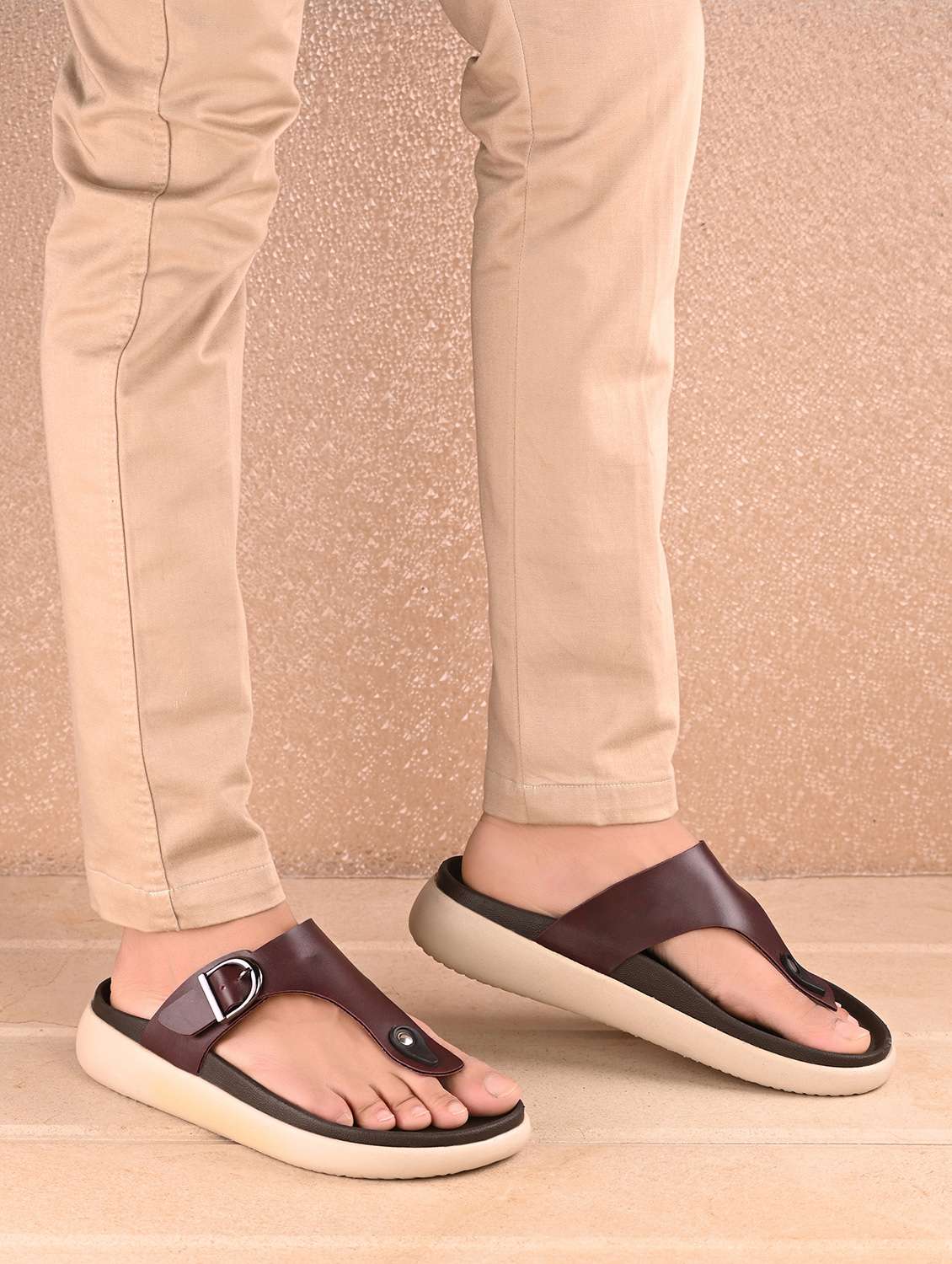 men brown solid slip on sandal - 21981648 -  Standard Image - 1