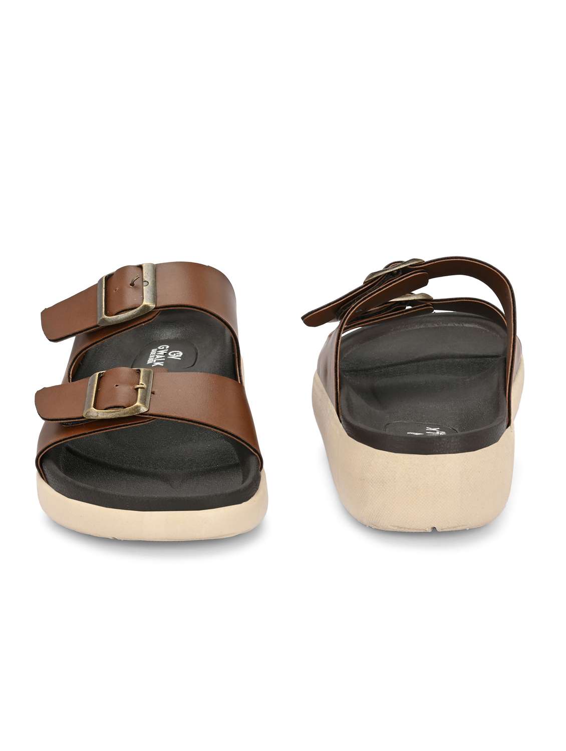 men tan solid slip on sandal - 21981652 -  Standard Image - 4