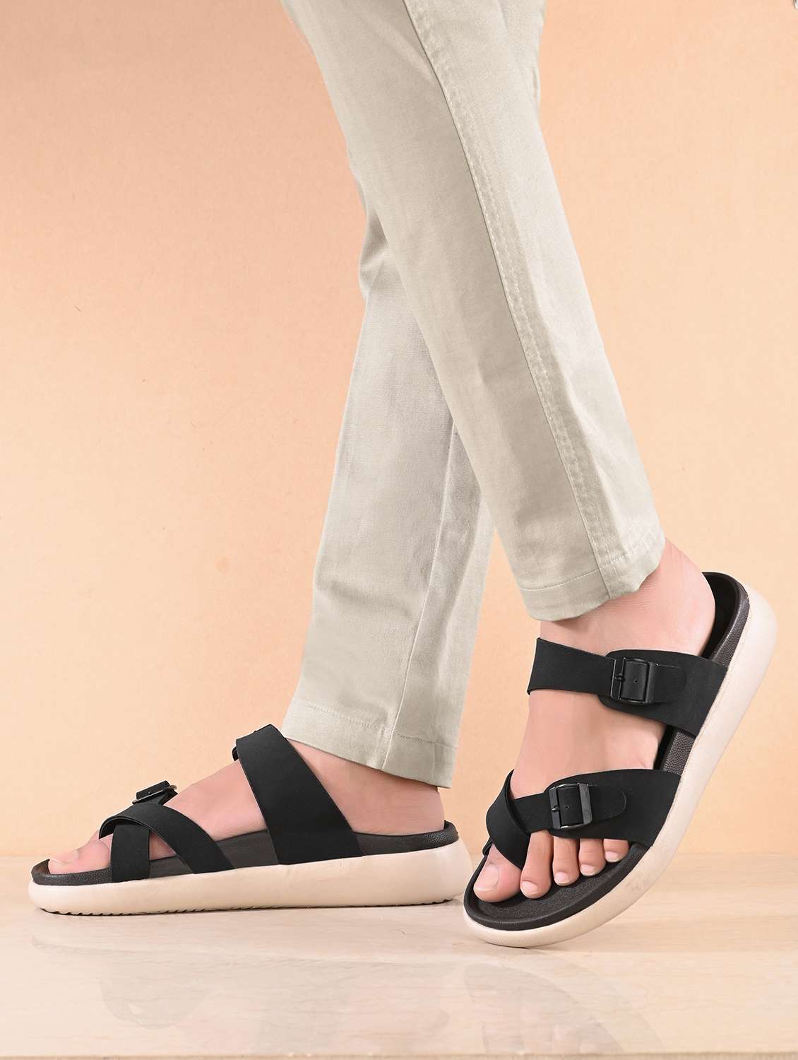 men black solid slip on sandal - 21981665 -  Standard Image - 1