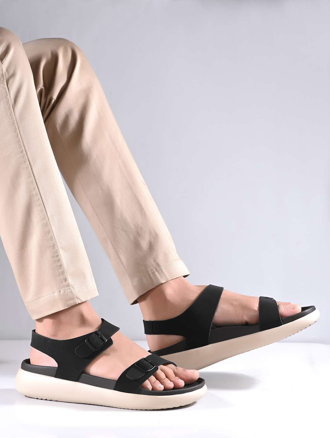 men black solid back strap sandal - 21981668 -  Standard Image - 1