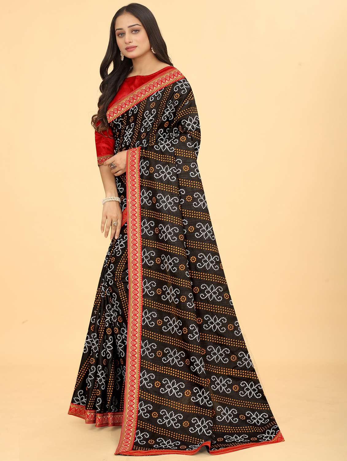 women bandhani printed saree with blouse - 21981708 -  Standard Image - 1