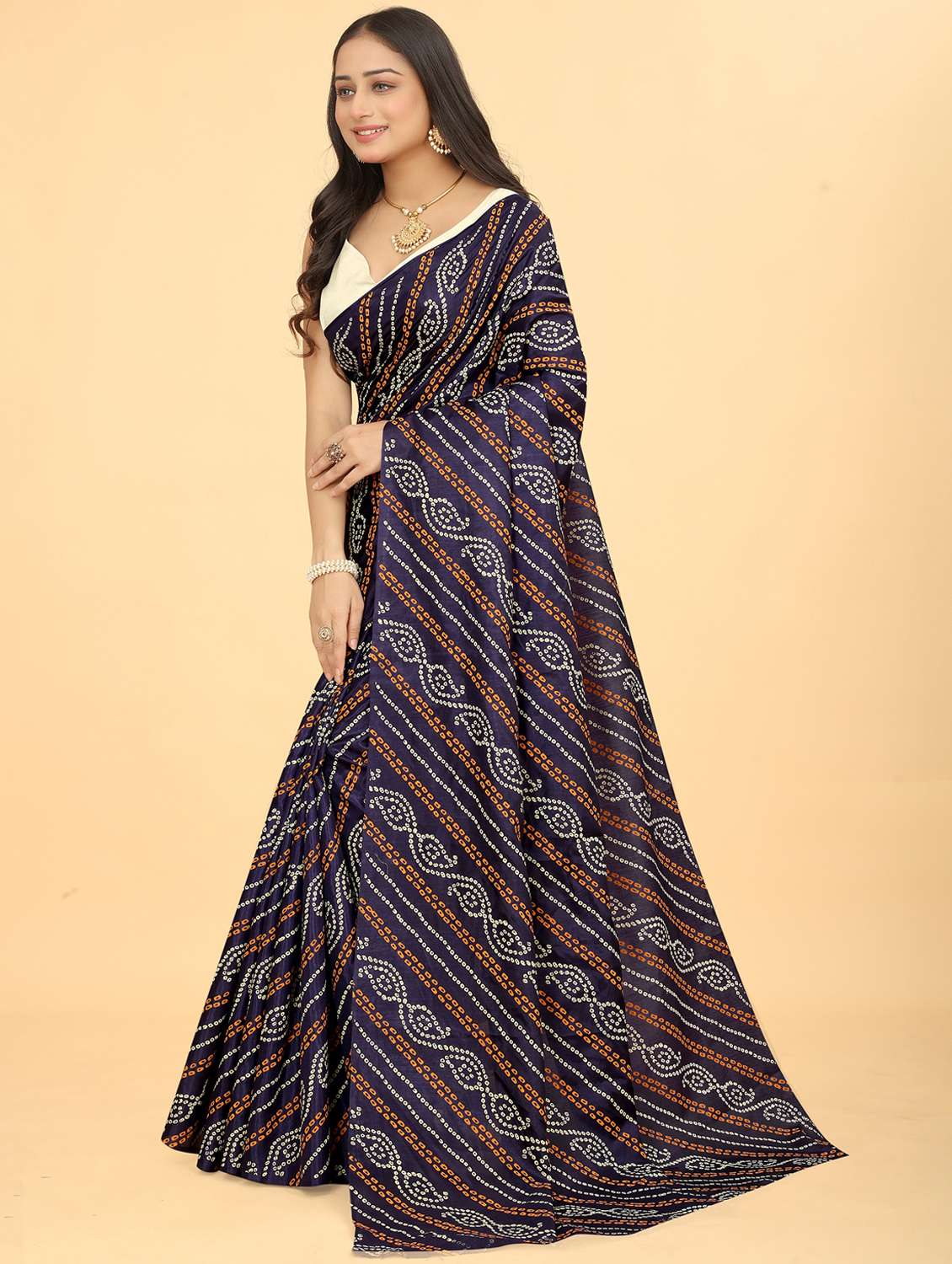 women bandhani printed saree with blouse - 21981722 -  Standard Image - 1